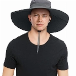 29 IYEBRAO Sonnenhut Herren mit Breiter Krempe UV-Schutz Atmungsaktiv Fischerhut Große Krempe Sommerhut Buschhut Outdoor Wanderhut Anglerhut mit Verstellbarem Kinnriemen (Dunkelgrau)