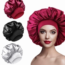 3 Stück Satin Haarhaube, Silk Bonnet Schlafhaube haare Schützen Bonnet Sleep Cap Seidenhaube zum Schlafen Schlafmütze Schlafhaube Seide Satin Bonnet für Damen und Mädchen (Schwarz, Rot, Grau)