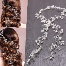 50cm Haardraht Hochzeit Haarschmuck, Hochzeit Haarschmuck, Braut Haarreif Haardraht Perlen Strass, Kopfschmuck Hochzeit Haardraht für Frauen und Mädchen