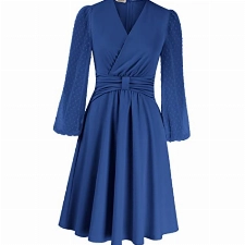 A-Linien Kleid Juwel Blau Langarm Chiffon Langarm Party Business Taillenkleid Elegant Faltenkleider Festlich Kleid Damen KK0412A22-03_00S