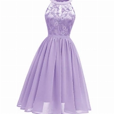 Abendkleider Elegant für Hochzeit Damen 50er Jahre Rockabilly Neckholder Swing Spitzen Chiffon Kleid Festlich Abschlusskleid Brautkleid Cocktailkleid Weihnachten Silvester Kurz Partykleid Violett L