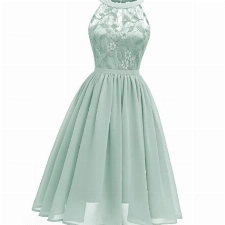 Abendkleider Elegant für Hochzeit Damen 50er Jahre Rockabilly Neckholder Swing Spitzen Chiffon Kleid Festlich Abschlusskleid Brautkleid Cocktailkleid Weihnachten Silvester Kurz Partykleid Grün M