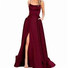 Abendkleider Elegant für Hochzeit Damen Cocktailkleid Schwarz Ballkleider Damen Lange Neckholder Rückenfrei Lange Kleider Satin Spaghetti Party Seitenschlitz Hochzeit Festtagskleid