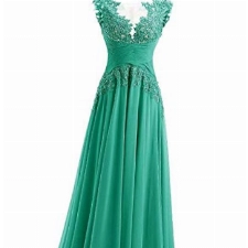 Abendkleider Lang A-Linie Ballkleider Brautjungfernkleider Spitzen Hochzeitskleid Empire Festkleider Grün 36