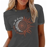 Abtel Sommer Damen T-Shirt Sunflower Print Muster Kurzarm Rundhalsausschnitt Basic Kurzarm Lose Damen Rundhals Casual Top M 1# dunkelgrau
