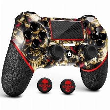 AceGamer Wireless Controller für PS4, Game Controller kompatibel mit PS4/Pro/Slim/PC Gamepad mit Turbo/Zurück Taste/Dual Vibration/6-Achsen Gyro Sensor/Touchpanel, Bonus 2 Thumb Grips (Gold Skull)