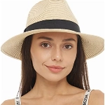 AHAHA Sonnenhut Damen Stroh Breite Krempe Panamahut Strand Sommerhut