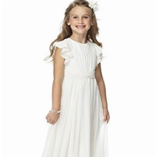 Aibaowedding Boho Lange Kinder Chiffon Kleid mit Binde Gürtel und Kurzen Butterfly-Ärmeln/Vintage Chic A-Linie Kommunionkleider Brautjungfern Kleider Blumenmädchenkleider für Mädchen(Elfenbein,12)