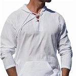 AIEOE Herren Leinen Langarmshirt Baumwolle Hoodie Dünn Atmungsaktiv Leinenhemd mit Kapuze Freizeithemd Frühling Herbst Hemd Leicht Casual Shirt - L