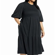 Amazon Aware Damen Anliegendes und ausgestelltes Kleid aus Bio-Baumwolle (in Übergröße erhältlich), Schwarz, L