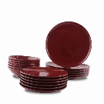 Amazon Basics – Geschirrservice aus Steingut, 18-teilig, Preiselbeere, Service für 6 Personen