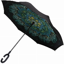 Amazon Brand - Eono Inverted Stockschirme, Winddicht Regenschirm, Reverse Stockschirme mit C Griff, Selbst Stehend, Double Layer, Schützen vor Sturm Wind, Regen und UV-Strahlung - Pfau