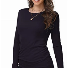 Amazon Brand - Find. Damen Elegante Kleider Casual Minikleid Langarm Kleider Cocktailkleid Wickelkleid Bankett Abend Party Tunika Unregelmäßiger Saum T-Shirt Kleid
