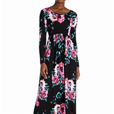 Amazon Brand - Find. Damenkleid Lange Ärmel Loose Casual Long Maxi Kleide mit Taschen (M, Blumen-Schwarz)