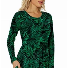 Amazon Brand - Find. Langärmlige, ausgestellte, übergroße, Dehnbare Freizeitkleider für Damen mit Taschen (S, Grüne und Schwarze Blätter)