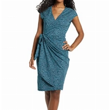 Amazon Essentials Damen Klassisches Wickelkleid mit Flügelärmeln (erhältlich in Übergröße), Blau Gänseblümchen, XS