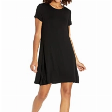 Amazon Essentials Damen Kurzärmeliges Swing-Kleid mit U-Ausschnitt (erhältlich in Übergröße), Schwarz, XL