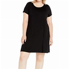 Amazon Essentials Damen Kurzärmeliges Swing-Kleid mit U-Ausschnitt (erhältlich in Übergröße), Schwarz, XXL Große Größen