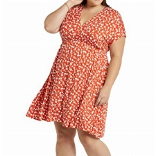 Amazon Essentials Damen Surplice-Kleid (Erhältlich in Übergröße), Rot Blumenaufdruck, XXL