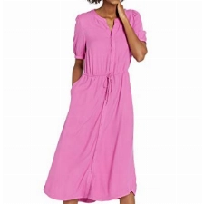 Amazon Essentials Damen Tailliertes A-Linien-Midikleid mit halblangen Ärmeln in lockerer Passform, Kräftiges Rosa, M