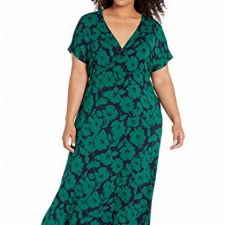 Amazon Essentials Damen Tailliertes Maxikleid (erhältlich in Übergröße), Grün Floral, XXL Große Größen
