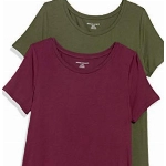 Amazon Essentials Damen Tunika mit U-Ausschnitt und Kurzen Ärmeln, 2er-Pack, Burgunderrot/Dunkles Olivgrün, XL