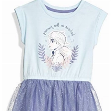 Amazon Essentials Disney | Marvel | Star Wars | Frozen | Princess Mädchen Tutu-Strickkleider mit kurzen Ärmeln (Früher Spotted Zebra), Blau Frozen 2 Fearless, 6-7 Jahre