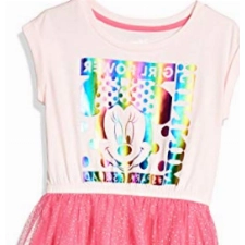 Amazon Essentials Disney | Marvel | Star Wars | Frozen | Princess Mädchen Tutu-Strickkleider mit kurzen Ärmeln (Früher Spotted Zebra), Minnie/Glitter, 6-7 Jahre