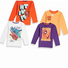 Amazon Essentials Disney | Marvel | Star Wars Jungen Langärmelige T-Shirts (Früher Spotted Zebra), 4er-Pack, Marvel Spider-Man, 9 Jahre