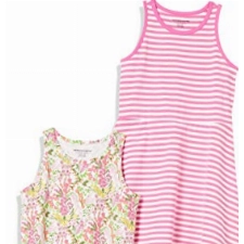 Amazon Essentials Mädchen Ärmellose Strickkleider zum Spielen, 2er-Pack, Rosa Floral/Streifen, 2 Jahre