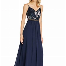 Amazon-Marke: TRUTH & FABLE Damen Maxikleid aus Chiffon, Blau (Multi Spring Emb), 44 (Herstellergröße: 2XL)