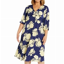 Amazon-Marke: TRUTH & FABLE Damen Midi-Blumenkleid mit A-Linie, Blau (Floral), 42, Label:XL