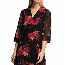 Amazon-Marke: TRUTH & FABLE Damen Midi Chiffon-Kleid mit A-Linie, Mehrfarbig (Pink Floral), 36, Label:S