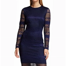 Amazon-Marke: TRUTH & FABLE Damen Midi-Schlauchkleid aus Spitze, Blau (Blue), 38, Label:M