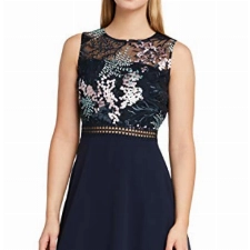 Amazon-Marke: TRUTH & FABLE Damen Mini A-Linien-Kleid aus Spitze, Mehrfarbig (Sprig Mesh), 44, Label:XXL