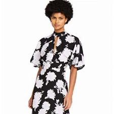 Amazon-Marke: TRUTH & FABLE Keyhole Midi Dress Partykleid, Mehrfarbig (Crysantemom-Druck), 36, Label:S