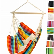 AMAZONAS Großer Hängesessel handgefertigt in Brasilien Brasil Rainbow mit Querstab aus FSC Buchenholz 110 cm bis 150 kg buntkariert