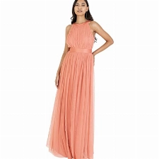 Anaya with Love Damen Ladies Maxi Dress for Women Halter Neck Long Sleeveless with Belt A Line Evening Gown Ball Prom Wedding Guest Bridesmaid Kleid, Coral Pink, 38