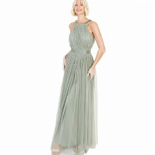 Anaya with Love Damen Ladies Maxi Dress for Women Halter Neck Long Sleeveless with Belt A Line Evening Gown Ball Prom Wedding Guest Bridesmaid Kleid, Forest Green,