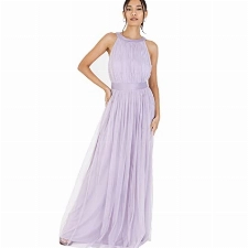 Anaya with Love Damen Ladies Maxi Dress for Women Halter Neck Long Sleeveless with Belt A Line Evening Gown Ball Prom Wedding Guest Bridesmaid Kleid, Dusty Lilac,