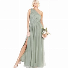 Anaya with Love Damen Womens Ladies Maxi One Cold Shoulder Dress with Slit Split Sleeveless Prom Wedding Guest Bridesmaid Ball Evening Gown Kleid, Forest Green, 44