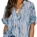 ANCAPELION Damen Sommer Bluse Fashion Tuniken Hemd Kurzarm Shirt Casual Oberteile Lose Fit Top V-Ausschnitt Tunika für Frauen Blau S