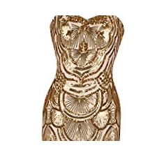 Angel-fashions Damen Paillette Tragerlos Schatz Gitter Schnuren Bankett-Kleid Medium Gold