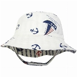 ANIMQUE Baby Doppelseitiger Fischerhut Segelboot Ankerdruck Jungen Mädchen Sommer Portabel Kinder Fischer Sonnenhut 0-7 Jahre, Gestreift Anker Marineblau 54 cm