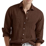 APOONABA Hemd Herren Leinenhemd Langarm Business Leinen Hemden Button Down Shirts Baumwolle Freizeithemd Regular Fit Western Shirt mit Tasche Frühling Sommer Herbst Braun L