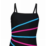 Aquarti Mädchen Badeanzug mit Spaghettiträgern Streifen, Farbe: Schwarz/Streifen Amarant Türkis, Größe: 152