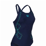 ARENA Damen Women's Swimsuit V Back Graphic Badeanz ge, Navy-martinica, 38 EU