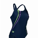 ARENA Damen Women's Swimsuit V Back Graphic badeanzüge, Navy-soft Green, 42 EU