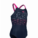 ARENA Mädchen Girls' Swimsuit V Back Graphic Badeanz ge, Navy-freak Rose, 128 EU