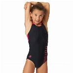 ARENA Mädchen Linear Serigraphy Jr Swim Pro One Piece Badeanz ge, Black-freak Rose, 128 EU